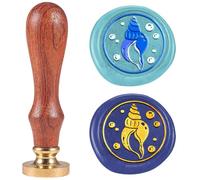 DELORIGIN Conch Wax Seal Stamp Embossed Stamp Sealing Removable 1" Novelty Brass Wax Seal Stamp Head with Wooden Handle Shell Shape Sealing Wax for Invitations Envelopes Gift Packing Craft