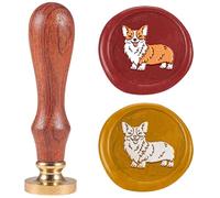DELORIGIN Corgi Wax Seal Stamp 1" Dog Vintage Sealing Stamps Removable Brass Head Seal Stamp with Wooden Handle for Envelope Greeting Card Wedding Invitations Wine Package Gift Wrapping