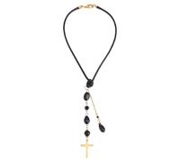 DELORIGIN Cross Hanging Car Mirror Ornament Black Glass Crystal Bead Charm Suncatcher Car Mirror Pendant Accessories Good Luck Keychain for Bag Window Car Mirror Door Garden Balcony Home Decor