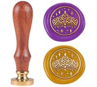 DELORIGIN Crown Wax Seal Stamp Removable 1" Brass Sealing Wax Stamp Head with Wooden Handle Vintage Embossed Stamp for Envelope Greeting Card Letter Wedding Invitations Wine Gift Wrapping Decor