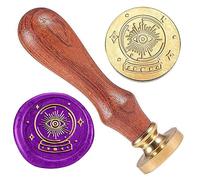 DELORIGIN Crystal Ball Wax Sealing Stamp, 1" Eye Pattern Brass Wax Stamp Moon Phase Removable Wax Stamp Head with Wooden Handle for Invitation Gift Wrapping Envelopes Wine Package Decoration