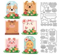 DELORIGIN Cute Animals Cutting Dies for Card Making, Dog Cat Chicken Pig Cow Dies Carbon Steel Cut Die Border Label Stencils Scrapbooking Embossing Template Dies for Paper Crafting DIY Photo Album