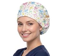 DELORIGIN Cute Bow Bouffant Scrub Caps Elastic Theatre Hat Cotton Scrub Nursing Doctor Surgeon Cap With Button and Breathable Unisex Adjustable Bandage Hats for Nurse Cooking Housework