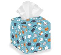 DELORIGIN Cute Cat Face Square Tissue Box Holder, Foldable Paper Towel Case, Polyurethane, Playful, Cute Cat Face