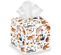 DELORIGIN Cute Cat Paw Tissue Box Holder, Leather Square Tissue Box Cover Waterproof Foldable Paper Towel Storage Cover Container Organizer for Bedroom Living Dining Room Office Car, 13 * 13 * 13cm