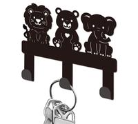 DELORIGIN Cute Jungle Animals Key Holder for Wall Mini Black Iron Key Hooks Wall Mounted Key Rack with 3 Hooks Small Key Hanger House Key Holder for Entryway Front Door Hallway Bathroom Bedroom Garden