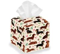 DELORIGIN Dachshund Dog Tissue Box Holder, Leather Square Tissue Box Cover Waterproof Foldable Paper Towel Storage Cover Container Organizer for Bedroom Living Dining Room Office Car, 13cm
