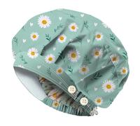DELORIGIN Daisies Bouffant Scrub Caps Elastic Working Caps Cotton Scrub Nursing Doctor Surgeon Cap With 4 Button and Sweatband Breathable Unisex Adjustable Bandage Hats for Nurse Cooking Housework