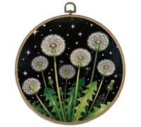 DELORIGIN Dandelion Round Framed Wall Art Decor 10" Retro Wall Hanging Canvas Prints Art Canvas Circle Frame Artwork Print for Walls Farmhouse Door Sculptures Bedroom Living Room Porch