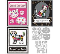 DELORIGIN Day of The Dead Cat and Dog Cutting Dies Skull Metal Die Cuts for Card Making Embossing Stencils Dies Template for Halloween DIY Scrapbooking Photo Album Paper Cards Invitation Art Craft