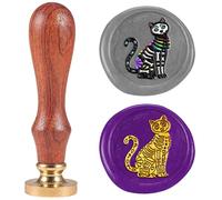 DELORIGIN Day of the Dead Pattern Cat Wax Sealing Stamp Vintage Compass Brass Halloween Wax Stamp Kit with Wooden Handle for Party Invitations Wine Packages Gift Wrapping Cards Decoration
