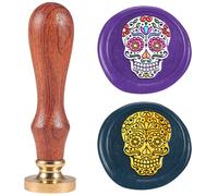 DELORIGIN Day of The Dead Pattern Skull Wax Sealing Stamp Vintage Compass Brass Halloween Wax Stamp Kit with Wooden Handle for Party Invitations Wine Packages Gift Wrapping Cards Decoration