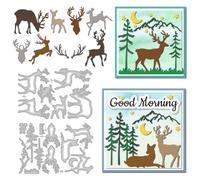 DELORIGIN Deer Pine Cutting Dies Antlers Card Making Die Stencil Carbon Steel Die Cuts Scrapbooking Embossing Template for Greeting Cards Craft Album Letter Birthday Party Invitation Envelope Decor