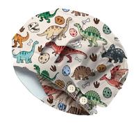 DELORIGIN Dinosaur Bouffant Scrub Caps with 4 Buttons Adjustable Nursing Working Caps With Button and Sweatband Resilient Surgical Hats Hair Cover for Women Men Nurse Doctor Cooking Housework