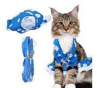 DELORIGIN Dog Harness Dress for Small Dogs Daisy Dog Vest Harness and Leash Set Cute Floral Pet Clothes with Bow Knot Mesh Pet Princess Outfits for Cats Puppy Outdoor Walking, Blue