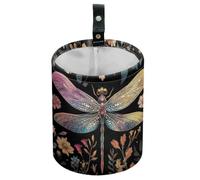 DELORIGIN Dragonfly Flower Car Trash Can Waterproof Garbage Can Car-Seat Back Hanging Trash Bag Portable Camping Waste Bin Storage Bag Collapsible Rubbish Container for Women Man Car (5.9" W,7.2" H)
