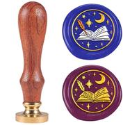 DELORIGIN Dreamy Book Wax Seal Stamp Embossed Stamp Sealing Removable 1" Novelty Brass Wax Seal Stamp Head with Wooden Handle Moon Star Sealing Wax for Wedding Invitations Envelopes Gift Packing Craft