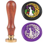 DELORIGIN Easter Bunny Wax Seal Stamp 1" Moon Rabbit Removable Brass Seal Head with Wooden Handle Vintage Embossed Letter Sealing Wax Stamp for Easter Invitations Party Envelope Gift Packag Decorate