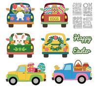 DELORIGIN Easter Truck Metal Die Cuts Blessings Card Making Carbon Steel Cutting Dies DIY Scrapbooking Cuts Stencils Paper Embossing Template for Greeting Cards Invitation Photo Album Decorations