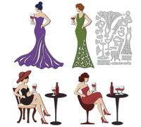 DELORIGIN Elegant Lady Cutting Dies, Carbon Steel Die Cuts Stencils Red Wine Women Embossing Scrapbooking Template for Card Making Dance Dinner Party Greeting Invitation Photo Album Gift Decor