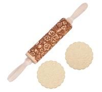 DELORIGIN Embossed Wooden Rolling Pin Darker Flower Rattan 35cm Long Rolling Pin for Baking Biscuits 3D Pattern DIY Kitchen Tool Baking Accessories Homemade Bakery Pastry Cookie Fondant Dough Pizza