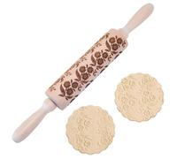 DELORIGIN Embossed Wooden Rolling Pin Flower Leaves Print 35cm Rolling Pin for Baking Biscuits 3D Pattern DIY Kitchen Tool Baking Accessories Homemade Bakery Pastry Cookie Fondant Dough Pizza