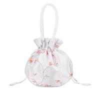 DELORIGIN Ethnic Style Flower Handbag White Embroidered Drawstring Bags Jewellery Gift Bags for Women Makeup Bags Organiser for Cosmetic Utensils Storage Bag Travel Party Cosmetic Bag Purse