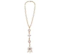 DELORIGIN Evil Eye Car Hanging Ornament Cross Evil Eye Rear View Mirror Car Charm Beaded Decor Good Luck SunCatcher Car Accessories Pendent for Window Home Door Frame Balcony Keychain Gift