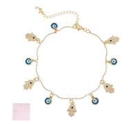 DELORIGIN Evil Eye Charms Anklets Good Luck Protection Gold Ankle Bracelets Dainty Hamsa Hand Blue Eyes Pendants Adjustable Foot Chain Anklets for Womem Summer Beach Amulet Jewelry Gift