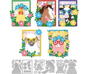 DELORIGIN Farm Animal Portraits Cutting Dies Card Making Die Stencil Metal Die Cuts Card Scrapbooking Embossing Template Dies for Greeting Cards Craft Album Invitation Festive Birthday Decor