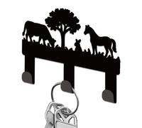 DELORIGIN Farm Animals Tree Key Holder for Wall, Small Iron Key Hooks Wall Mounted Keys Rack with 3 Hooks, Keys Hanger for Keyring Bag Dog Leash Storage House Kitchen Living Room Hall Decorative