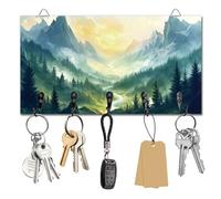 DELORIGIN Forest Mountains Key Holder Key Hooks Wall Mounted Wooden Key Racks Key Storage Organizer Hanger with 5 Key Hooks House Key Holder for Wall Decor Door Entryway Hallway Kitchen New Home Gift