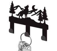 DELORIGIN Forest Wolf Key Holder for Wall, Small Iron Key Hooks Wall Mounted Keys Rack with 3 Hooks, Keys Hanger for Keyring Bag Dog Leash Storage House Kitchen Living Room Hall Decorative