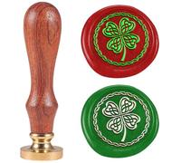 DELORIGIN Four Leaf Clover Wax Seal Stamp 1" Vintage Sealing Stamps Removable Brass Head Seal Stamp with Wooden Handle for Happy St. Patrick's Day Envelope Greeting Card Invitations Gift Wrapping