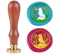 DELORIGIN Fox in Garden Wax Seal Stamp 1" Removable Brass Seal Head with Wooden Handle Vintage Embossed Letter Sealing Wax Stamp for Invitations Party Envelope Gift Packag Decorate