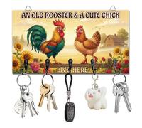 DELORIGIN Fun Chickens Farm Key Holder with 5 Hooks Wall Mounted Wooden Keys Storage Racks House Key Organizer Hanger Keys Holder for Wall Decor Door Entryway Hallway Kitchen New Home Gift