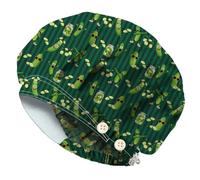 DELORIGIN Funny Cartoon Pickles Bouffant Scrub Cap Adjustable Working Caps Cucumber Cotton Nursing Surgeon Hats With Button Breathable Unisex Elastic Theatre Hats for Women Men One Size Fit All