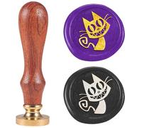 DELORIGIN Funny Cat Wax Seal Stamp, 1" Sealing Stamps Removable Brass Head with Wooden Handle Seal Stamp Animal Halloween Sealing Wax for Envelope Greeting Card Gift Engagement Party Invitation