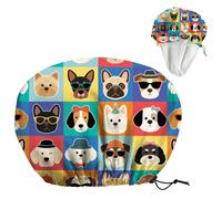 DELORIGIN Funny Dog Reusable Shower Cap Cute Double Layer Waterproof Shower Caps Large Elastic Hair Cover Adjustable Hair - Drying Caps for Woman Man Bath SPA Travel One Size Fits Most