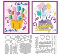 DELORIGIN Gift Box Balloon Cutting Dies Word Text Card Making Die Cut Carbon Steel Die Cuts Stencils Blessing Card Scrapbooking Embossing Template Dies for Birthday Greeting Cards Album Decor