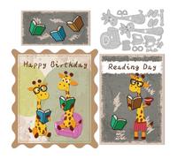 DELORIGIN Giraffe Cutting Dies Reading Book Dies Cut Metal Die Cuts Embossing Stencils Template Dies for Card Making Decoration DIY Scrapbooking Photo Album Arts Paper Crafts Greeting Card Supplies