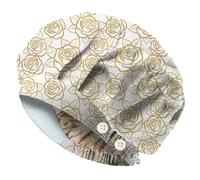 DELORIGIN Golden Roses Bouffant Scrub Cap Adjustable Working Caps Linear Minimalist Cotton Nursing Surgeon Hats With Button Breathable Unisex Elastic Theatre Hats for Women Men One Size Fit All