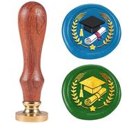 DELORIGIN Graduation Season Hat 1" Wax Seal Stamp Retro Bachelor's Hat Wreath Sealing Stamps Removable Brass Head Seal Stamp with Wooden Handle Sealing Wax for Envelope Card Letter Invitations