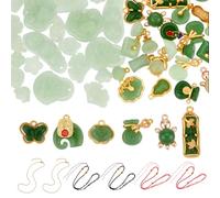 DELORIGIN Green Theme Jewelry Making Kit, 71 Pcs Inlaid Alloy Imitation Jade Beads Lampwork Pendants, 2 Color Cotton Braided Cord, 2 Pcs Brass Cable Chain Necklaces for DIY Necklace Bracelet Earring