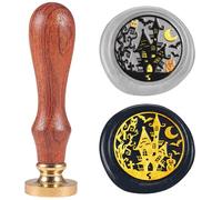 DELORIGIN Halloween Castle Wax Seal Stamp Vintage Sealing Stamps 1" Removable Brass Head Seal Stamp with Wooden Handle for Envelope Greeting Card Letters Halloween Invitations Bottle Gift Wrapping