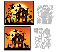 DELORIGIN Halloween Haunted House Cutting Dies for Card Making Witch Castle Die Carbon Steel Stencil Embossing Template for Halloween Cards Scrapbooking Paper Album Invitation Decor