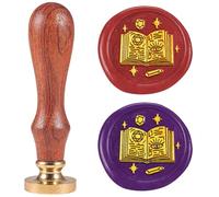DELORIGIN Halloween Magic Book Wax Seal Stamp Removable 1" Brass Sealing Wax Stamp Head Wooden Handle Vintage Embossed Stamp for Envelope Greeting Card Letter Halloween Invitations Gift Wrapping Decor