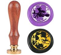 DELORIGIN Halloween Moon Witch Wax Sealing Stamp Vintage Compass Brass Halloween Wax Stamp Kit with Wooden Handle for Party Invitations Wine Packages Envelopes Gift Wrapping Cards Decoration