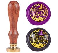 DELORIGIN Happy Halloween Wax Seal Stamp Vintage Sealing Stamps 1" Removable Brass Head Seal Stamp with Wooden Handle for Envelope Greeting Card Letters Halloween Invitations Bottle Gift Wrapping