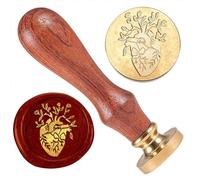 DELORIGIN Heart Flowers Wax Stamp, Silhouette Wax Sealing Stamp 1" Brass Head Stamp with Wooden Handle Retro Wax Seal Stamp for Gift Wrapping Envelopes Cards Letters Wine Packages Decoration